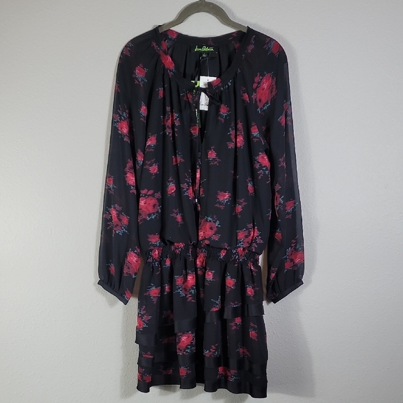 NWT Sam Edelman Russian Romance Dress Size L Whimsigoth Dark Floral Mini Ruffle - Picture 2 of 14